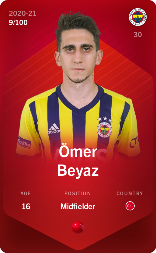Sorare - Sorare Official - Ömer Beyaz 2020-21 • Rare 9/100 - NFT # 6506987458731377568670848506951959613093800679099279702478504219889686170943