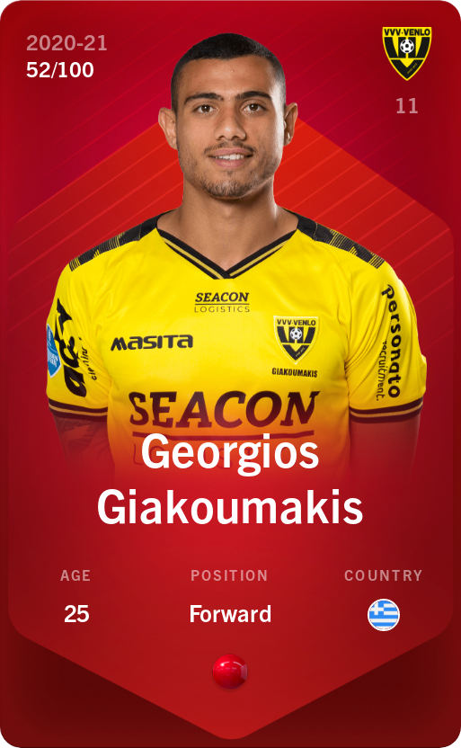 Sorare - Sorare Official - Georgios Giakoumakis 2020-21 • Rare 52/100 - NFT # 103492331485754136774228460625223120866084080174570050454720959087220038386971