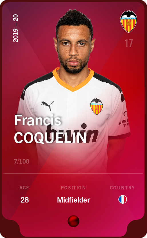 Sorare - Sorare Official - Francis Coquelin 2019-20 • Rare 7/100 - NFT # 88348448337006056397581010602910242424615634645625975184110742282808631017787