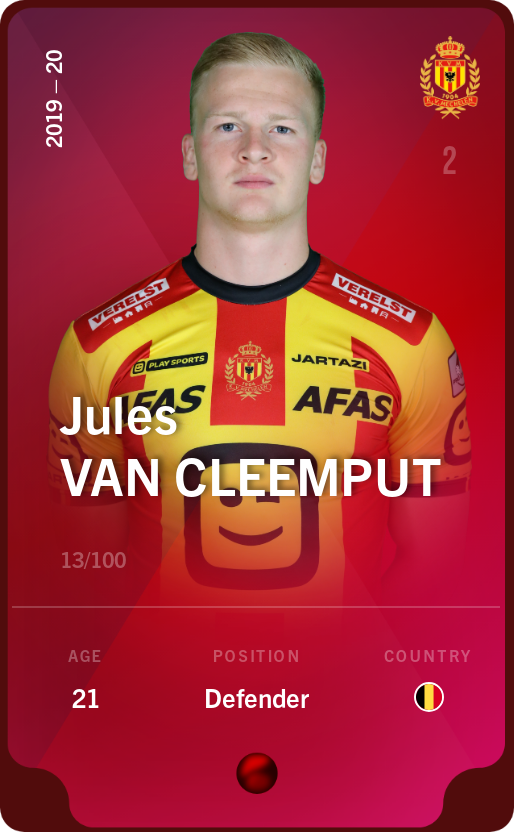 Sorare - Sorare Official - Jules Van Cleemput 2019-20 • Rare 13/100 - NFT # 112138697671514544458153832003600884116281233874720602620315826194526040683824