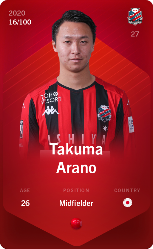 Sorare - Sorare Official - Takuma Arano 2020-21 • Rare 16/100 - NFT # 25559795758444847708379024216338012404191375454413744937736057365944011618077