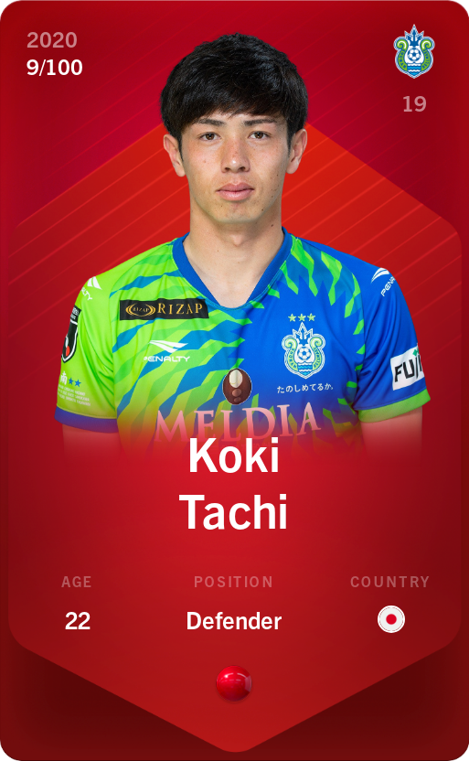 Sorare - Sorare Official - Koki Tachi 2020-21 • Rare 9/100 - NFT # 97713304220320104189092079483090494181077759455077740476944688581299336981098