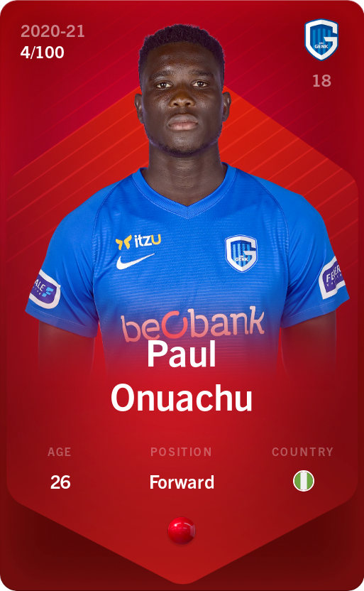 Sorare - Sorare Official - Paul Onuachu 2020-21 • Rare 4/100 - NFT # 58918891267979383804621565520853764395653394221305253291445101311354825919887
