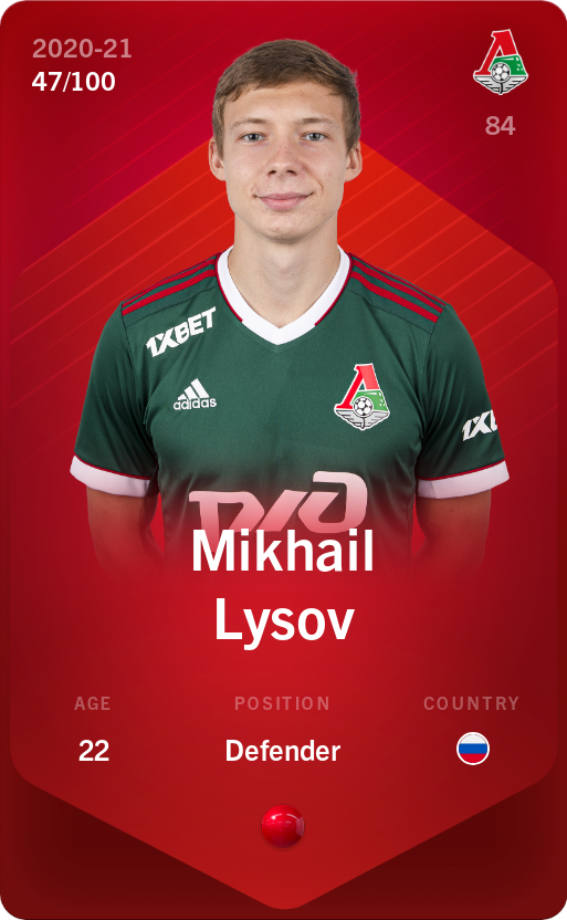 Sorare - Sorare Official - Mikhail Lysov 2020-21 • Rare 47/100 - NFT # 23669810722184565916509086241695078152407335417262094780718995535043930504961