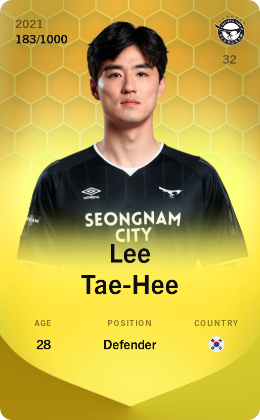 Sorare - Sorare Official - Lee Tae-Hee 2021-22 • Limited 183/1000 - NFT # 49660534102123848454421584558472071571414639342109449227289016630355029270326