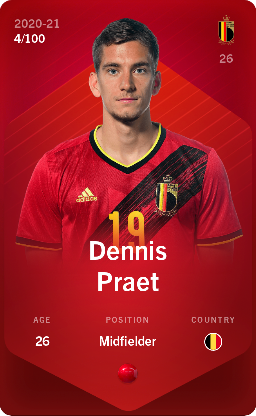 Sorare - Sorare Official - Dennis Praet 2020-21 • Rare 4/100 - NFT # 9961486560761738663515397422631801848313058477527456453635940801002686619912