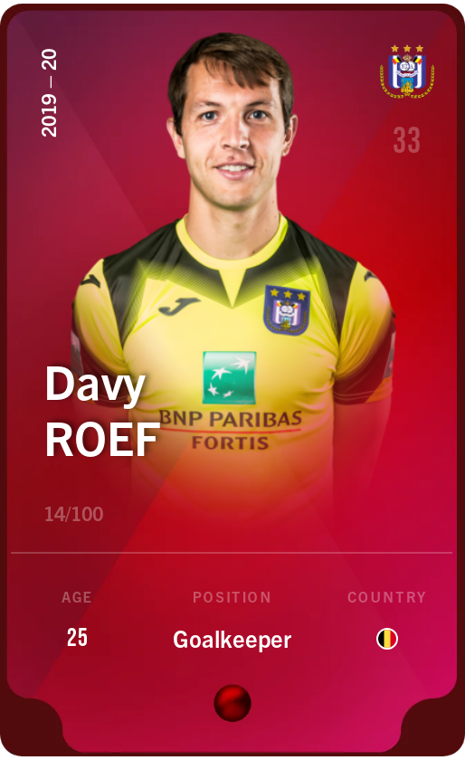 Sorare - Sorare Official - Davy Roef 2019-20 • Rare 14/100 - NFT # 7648933611137881583091059200713357029147918952227891284216122080757070512137