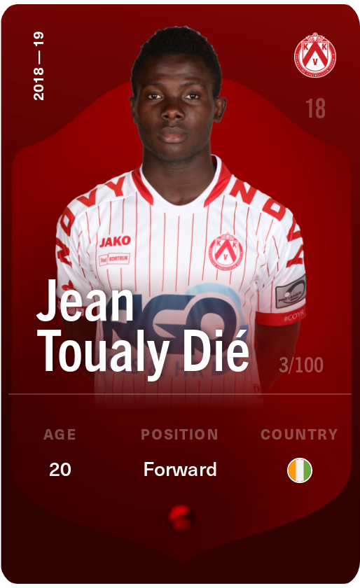 Sorare - Sorare Official - Jean Toualy Dié 2018-19 • Rare 3/100 - NFT # 41776267707910611077568336623693813052783297656208998336994727317161794046275