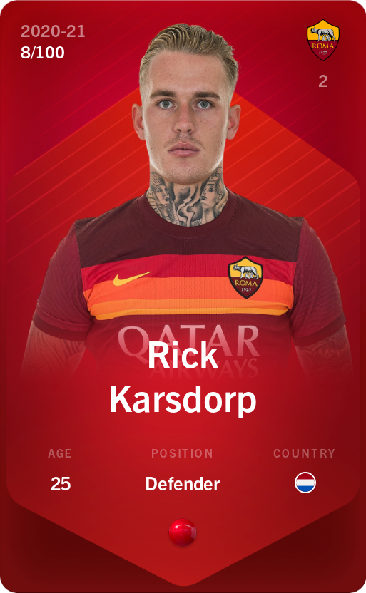 Sorare - Sorare Official - Rick Karsdorp 2020-21 • Rare 8/100 - NFT # 78820440806084821965584235313049391212944764495559493164059776168742576028141