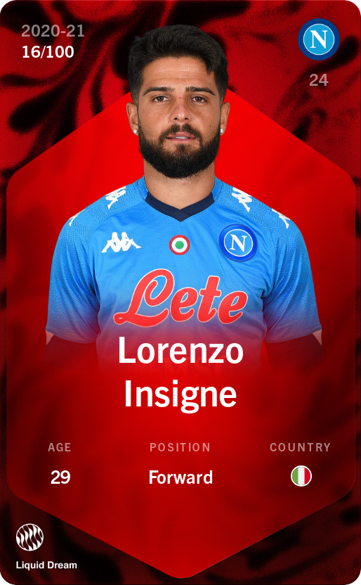 Sorare - Sorare Official - Lorenzo Insigne 2020-21 • Rare 16/100 - NFT # 67517719569199188626133451036539985446890243179493291197145487328958985627583