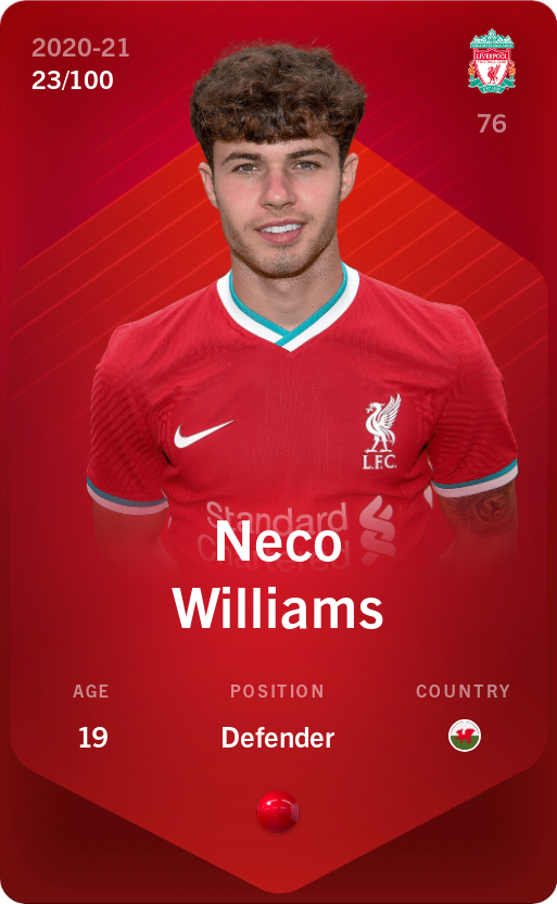 Sorare - Sorare Official - Neco Williams 2020-21 • Rare 23/100 - NFT # 36993293246436070332610543457898668624941084272264539819780554457346913454495