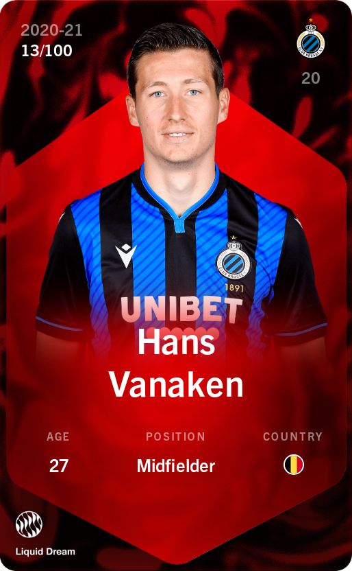 Sorare - Sorare Official - Hans Vanaken 2020-21 • Rare 13/100 - NFT # 56281144427645086885081426749618834318579315578226159988508938952646175892509