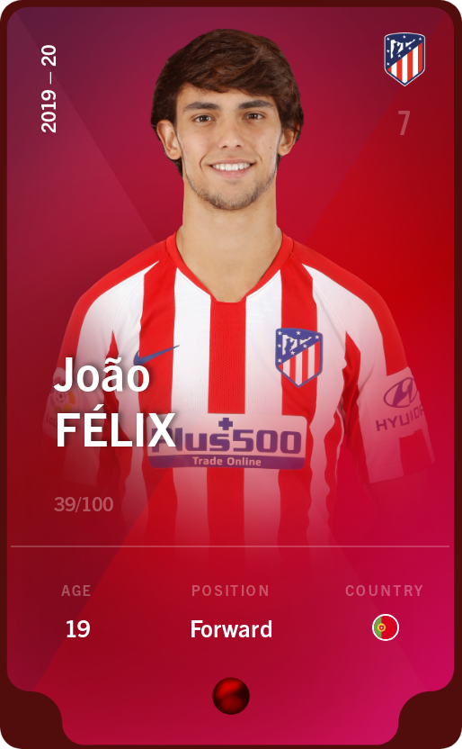 Sorare - Sorare Official - João Félix 2019-20 • Rare 39/100 - NFT # 6833755154180448305546258414393497750870811736029054590001647204463809122845