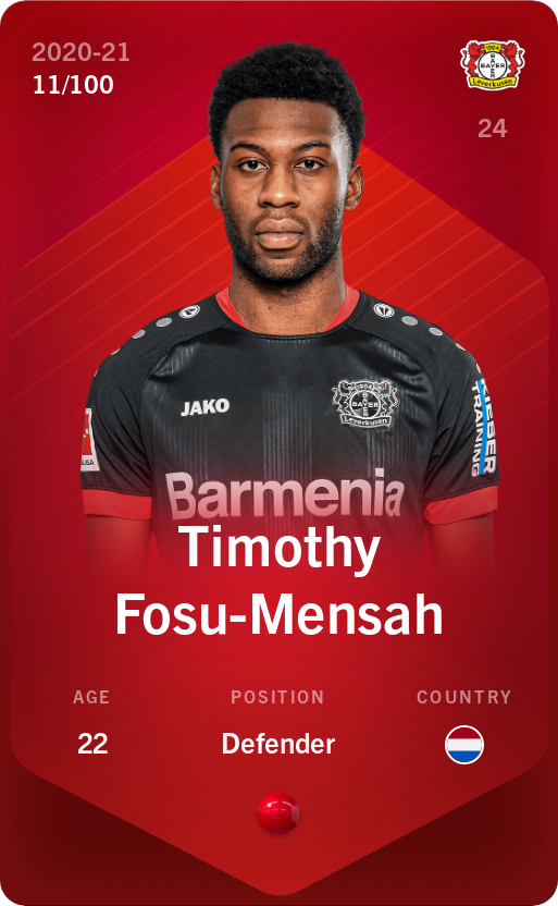 Sorare - Sorare Official - Timothy Fosu-Mensah 2020-21 • Rare 11/100 - NFT # 68901058449448472786414176842455136537136205123824817178301110265268930311261