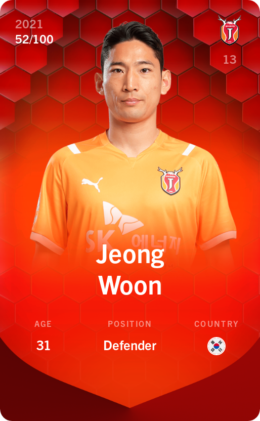 Sorare - Sorare Official - Jeong Woon 2021-22 • Rare 52/100 - NFT # 109401061458330076292864079933190934575413287731568489379561064482978039991682