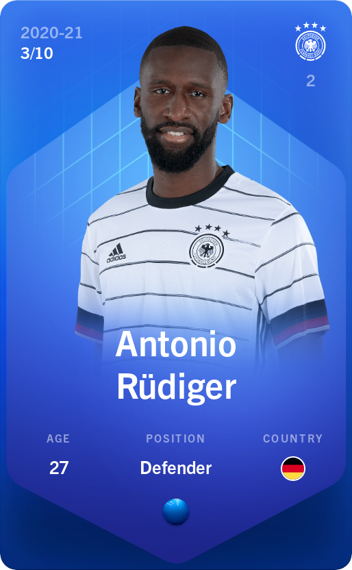 Sorare - Sorare Official - Antonio Rüdiger 2020-21 • Super Rare 3/10 - NFT # 25136495032188247989610992210876537683383252424001478893412435336301592183715