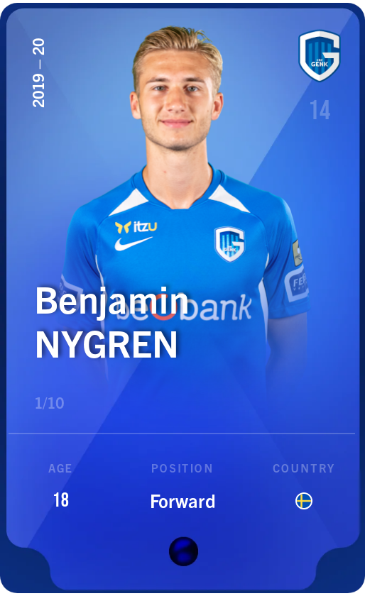 Sorare - Sorare Official - Benjamin Nygren 2019-20 • Super Rare 1/10 - NFT # 73189568085565145801950648154635259377199519568750393215290065926743106149872