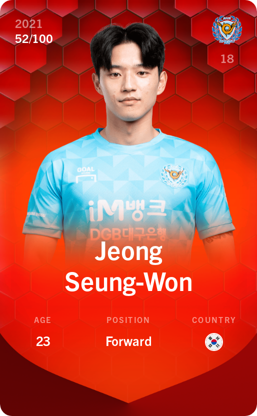 Sorare - Sorare Official - Jeong Seung-Won 2021-22 • Rare 52/100 - NFT # 106005192660010003325227910633101743882746726193540827309832042248650589690397