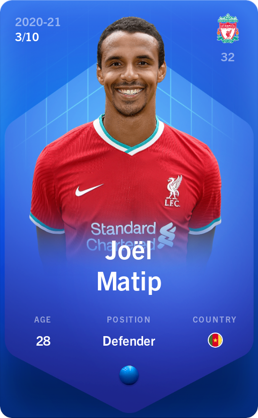 Sorare - Sorare Official - Joël Matip 2020-21 • Super Rare 3/10 - NFT # 86212708128166190557069921320591228403584952754171838343177795820838432691257