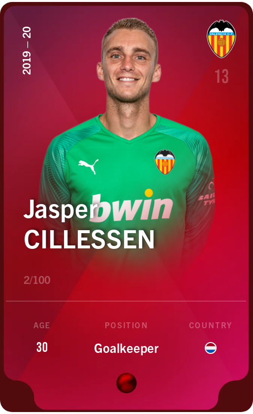 Sorare - Sorare Official - Jasper Cillessen 2019-20 • Rare 2/100 - NFT # 73747819745212570430968599075192128929159881910063996668971274484559488262990
