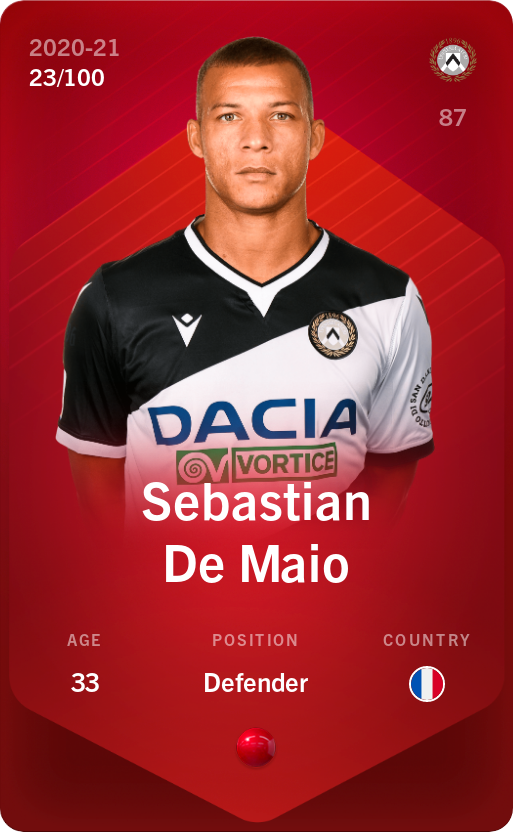 Sorare - Sorare Official - Sebastian De Maio 2020-21 • Rare 23/100 - NFT # 58587355997717744487258245545917793303467242782894781654794759689038025304359