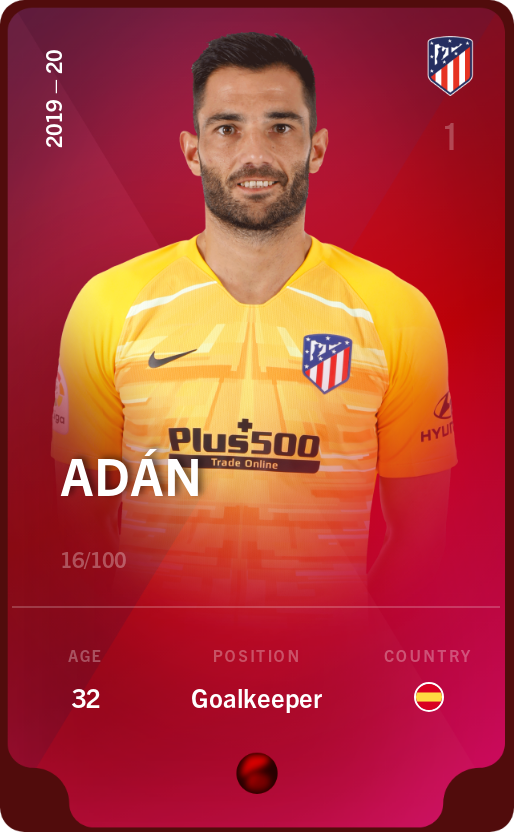 Sorare - Sorare Official - Adán 2019-20 • Rare 16/100 - NFT # 39913420959286678765541450480708298147363408473354996339186684429694349882758