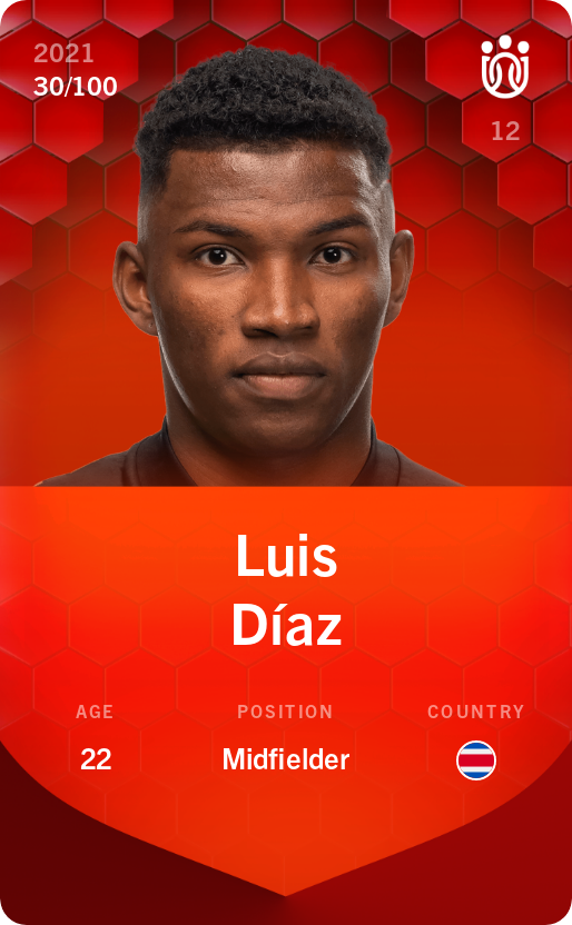 Sorare - Sorare Official - Luis Díaz 2021-22 • Rare 30/100 - NFT # 19707257372623972264516824105046826825185010132977717577826618320980662895101