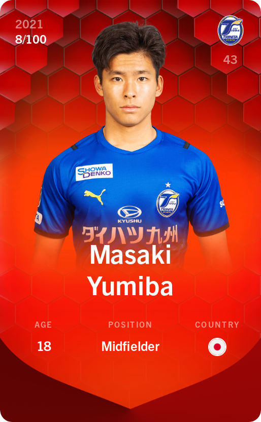 Sorare - Sorare Official - Masaki Yumiba 2021-22 • Rare 8/100 - NFT # 73670833993266340877743269480566860173359157784038355268791010518915410861011