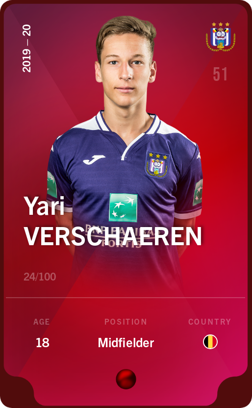 Sorare - Sorare Official - Yari Verschaeren 2019-20 • Rare 24/100 - NFT # 40225063979055318932093929483787861624686049712139627228037297660950113800835
