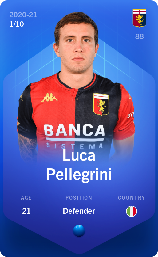 Sorare - Sorare Official - Luca Pellegrini 2020-21 • Super Rare 1/10 - NFT # 96089075279609982066357462925793482546688566946327774032886583744915461356802