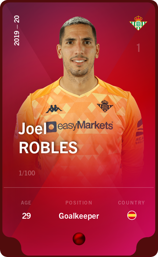 Sorare - Sorare Official - Joel Robles 2019-20 • Rare 1/100 - NFT # 66378278525009559345408556736278006622707524432860139062114111193302182919736