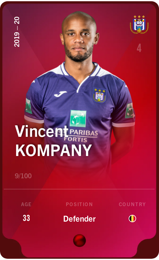 Sorare - Sorare Official - Vincent Kompany 2019-20 • Rare 9/100 - NFT # 82649145015488524478910840422235273151113146252713266070772458672897290726089