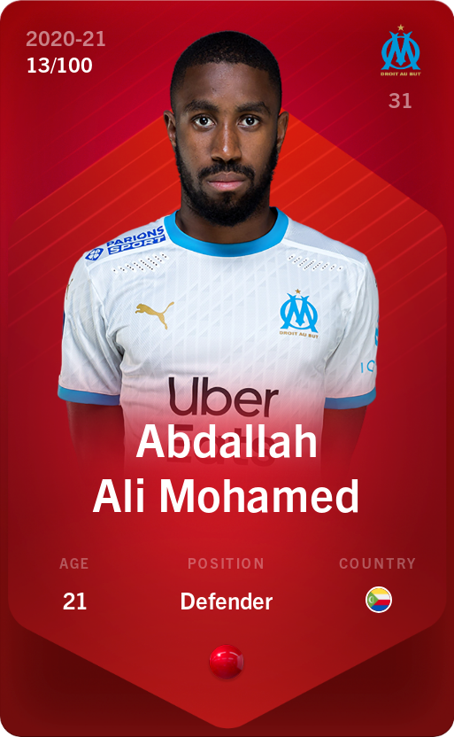 Sorare - Sorare Official - Abdallah Ali Mohamed 2020-21 • Rare 13/100 - NFT # 79545824379345105827772793688361994260749027537456898431796313309455910376617