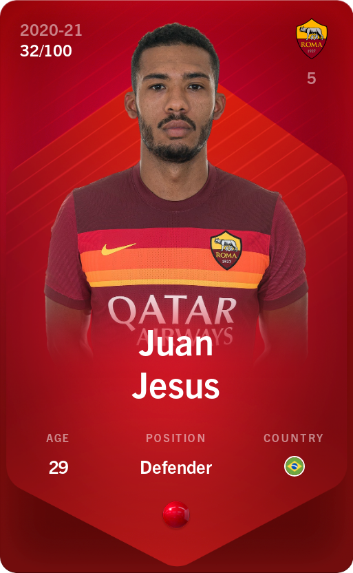 Sorare - Sorare Official - Juan Jesus 2020-21 • Rare 32/100 - NFT # 57378243692900587973370240265039820473041159527360101544793306292566141377108