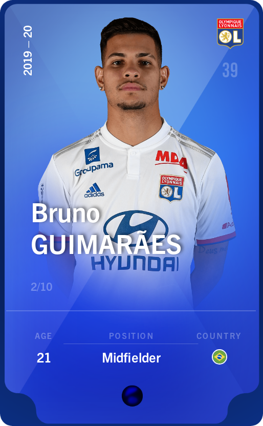 Sorare - Sorare Official - Bruno Guimarães 2019-20 • Super Rare 2/10 - NFT # 45480800841171212346207792012867946228686622983056963616460175116427454432497