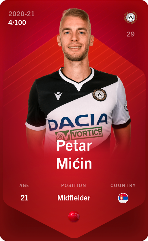 Sorare - Sorare Official - Petar Mićin 2020-21 • Rare 4/100 - NFT # 73103103063990234312273551734761705872851881241638943389294350521446326334910