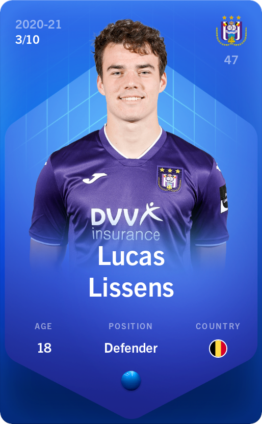 Sorare - Sorare Official - Lucas Lissens 2020-21 • Super Rare 3/10 - NFT # 4919247461356533241245266097987742426949066484165187364689076677250980033692