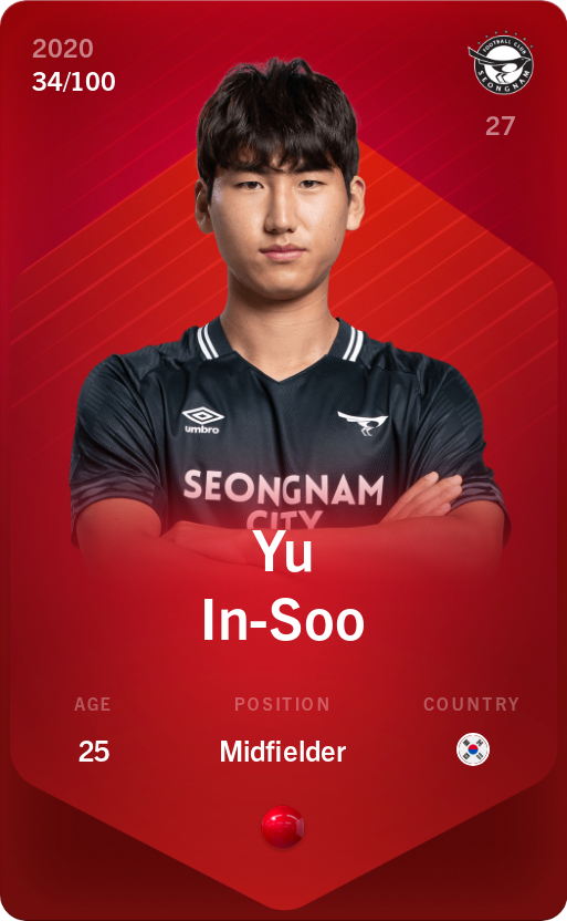 Sorare - Sorare Official - Yu In-Soo 2020-21 • Rare 34/100 - NFT # 80548472739072017818803983486447702658277683927920485438262546043050755099987