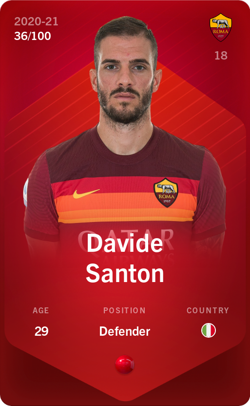 Sorare - Sorare Official - Davide Santon 2020-21 • Rare 36/100 - NFT # 44530028648385897324809872814898049064857192542719820455832920908550455068372