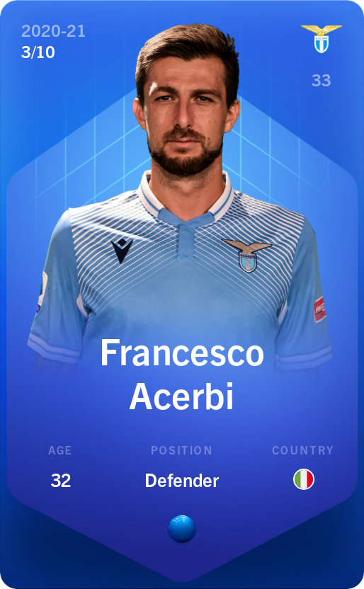 Sorare - Sorare Official - Francesco Acerbi 2020-21 • Super Rare 3/10 - NFT # 92365745849432114912487342592504344210254078424955806737822335877387395678850