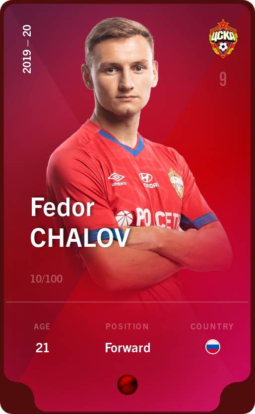 Sorare - Sorare Official - Fedor Chalov 2019-20 • Rare 10/100 - NFT # 39390941423662011867004108542360813017694927883245951886763763068935399221610