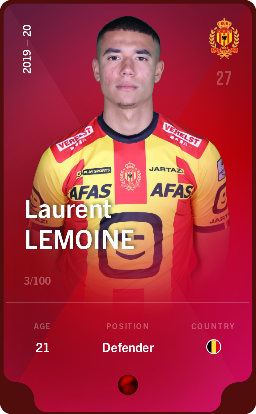 Sorare - Sorare Official - Laurent Lemoine 2019-20 • Rare 3/100 - NFT # 15905258591606239430972422077217981322399241132151574632518799886920004361446