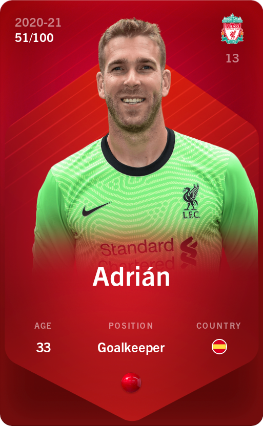 Sorare - Sorare Official - Adrián 2020-21 • Rare 51/100 - NFT # 59465104474588317868717570125231216081962458254252616714828685716604420362722