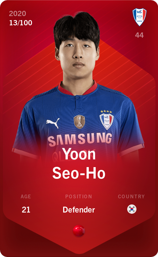 Sorare - Sorare Official - Yoon Seo-Ho 2020-21 • Rare 13/100 - NFT # 51661099372500767788071994962959048013810078632536764323601926070590683306280