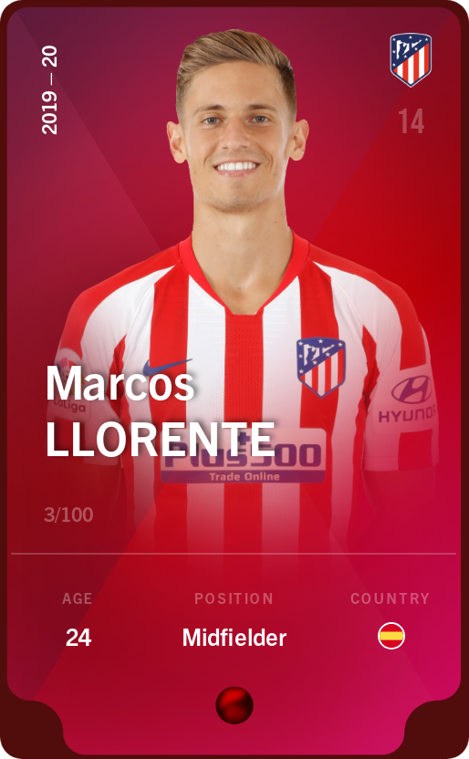 Sorare - Sorare Official - Marcos Llorente 2019-20 • Rare 3/100 - NFT # 10535076374466399783614348928069877719062153642385199116795605624310360703582