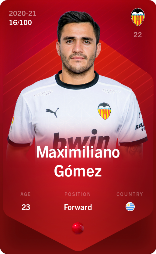 Sorare - Sorare Official - Maximiliano Gómez 2020-21 • Rare 16/100 - NFT # 52383043777120867650796271595156430900099770641397506124996169342720869190316