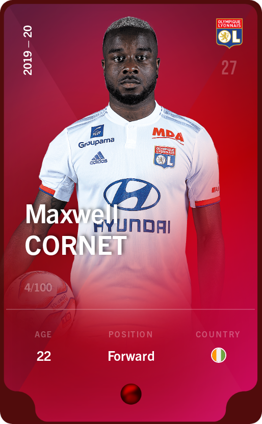 Sorare - Sorare Official - Maxwell Cornet 2019-20 • Rare 4/100 - NFT # 41416966615227854765409455630910893314914936828867958588545341502200866730295