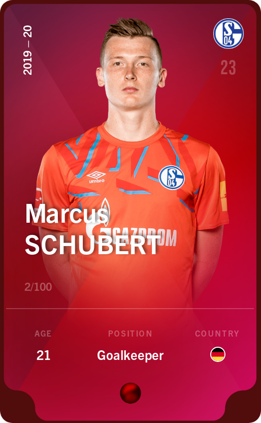 Sorare - Sorare Official - Marcus Schubert 2019-20 • Rare 2/100 - NFT # 60857923368311825741506560421589723086898837084047637256527049875266697940172