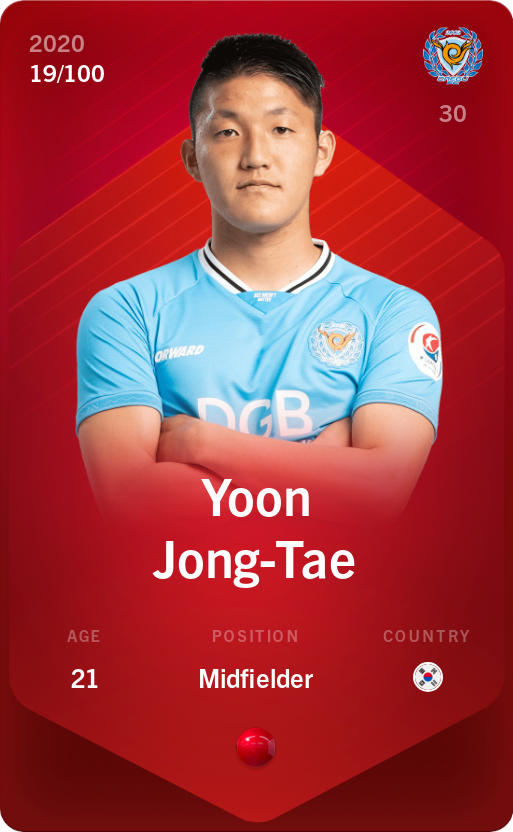 Sorare - Sorare Official - Yoon Jong-Tae 2020-21 • Rare 19/100 - NFT # 11092683866316996485324441569248050181144708632910531474714491202052120219738