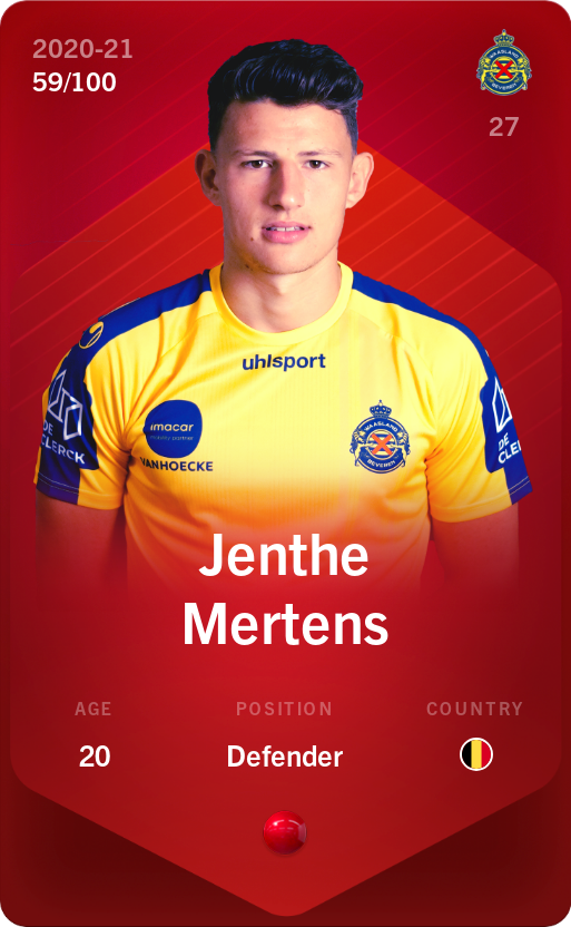 Sorare - Sorare Official - Jenthe Mertens 2020-21 • Rare 59/100 - NFT # 63208213150126957871957566989306173256320167371187221232839849501637807187695